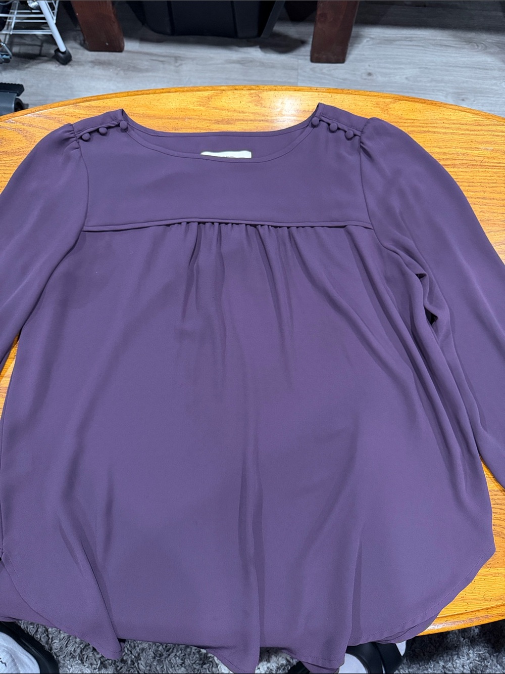 LOFT Plum Long-Sleeve Peasant Blouse with Shoulder Buttons